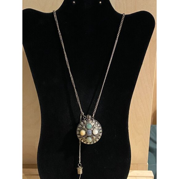 Vintage Gypsy Boho Chic Necklace With Colorful Gemstones & Silver Chain - Picture 2 of 2